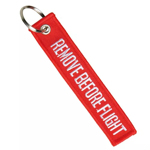 MIL-TEC klíčenka "REMOVE BEFORE FLIGHT" ČERVENÁ