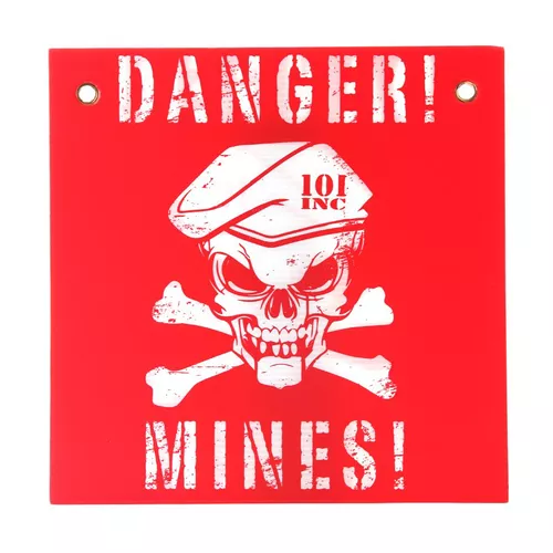 101INC cedule plastová DANGER! MINES! ČERVENO/BÍLÁ