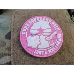 JACKETS TO GO nášivka GUNS BOOBS AND BEER velcro plast RŮŽOVÁ