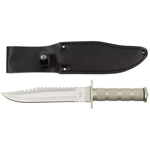 FOX Outdoor nůž na přežití celokovový s pouzdrem STŘÍBRNÝ