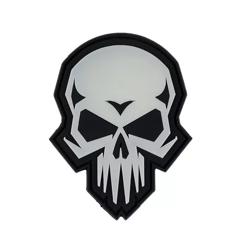 101INC nášivka 3D plastová PSYCHO SKULL velcro GLOW IN THE DARK