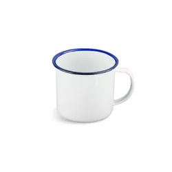 HIGHLANDER hrnek 0,3 l průměr 8 cm smalt BÍLÝ modrý lem