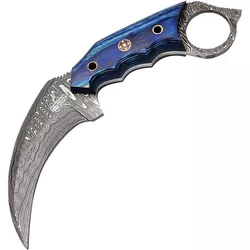 FH Knives nůž FH Karambit damašková ocel s pouzdrem MODRÝ