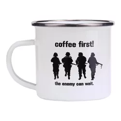 FOSCO hrnek COFFEE FIRST! smaltovaný 300 ml BÍLÝ
