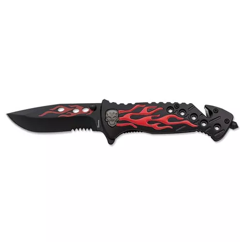 Albainox nůž zavírací RED FLAME kombinované ostří ČERNO/ČERVENÝ