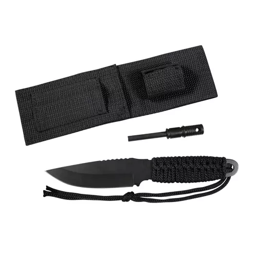 ROTHCO nůž PARACORD s pevnou čepelí + křesadlo ČERNÝ