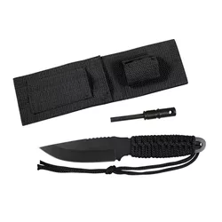 ROTHCO nůž PARACORD s pevnou čepelí + křesadlo ČERNÝ